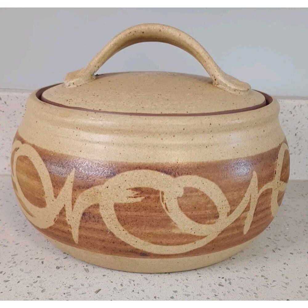 Vintage Designs West Pottery Lidded Casserole Dish Speckled Damaged